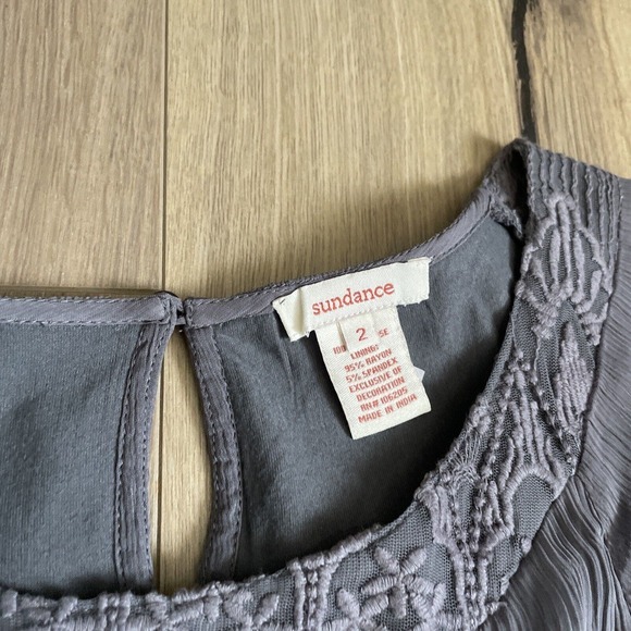 Sundance Womens Size 2 Gray Lace Chiffon Dress Maxi Midi Length Gray Long Sleeve - Picture 4 of 8